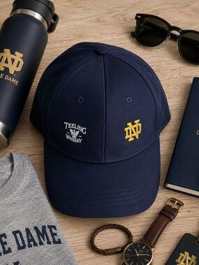 NEW Navy Blue and Gold Notre Dame and Teeling Whisky Embroidered Logo Cap